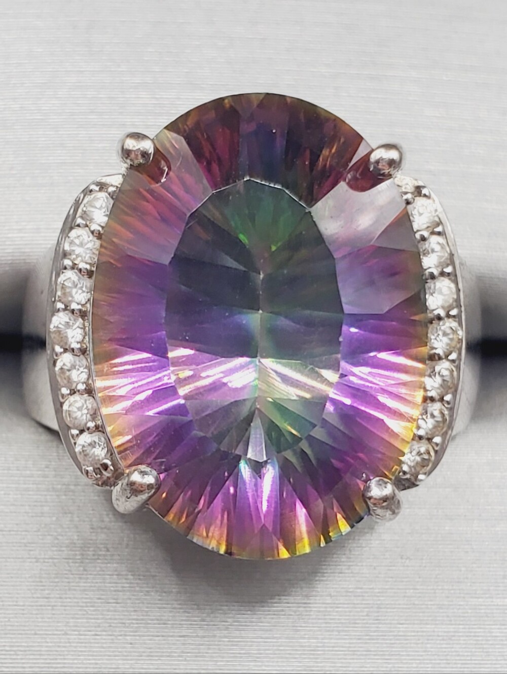 12.5 Carat Mystic Topaz Oval Cocktail Statement Ring - 925 Sterling Silver